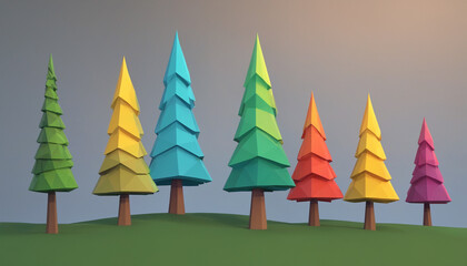 Wall Mural - colorful tree background low poly forest