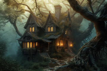 Wall Mural - magic fantasy world forest house