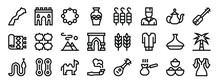 Set Of 24 Outline Web Morocco Icons Such As Morocco, Fes, Beads, Pottery, Kefta, Moroccan, Teapot Vector Icons For Report, Presentation, Diagram, Web Design, Mobile App