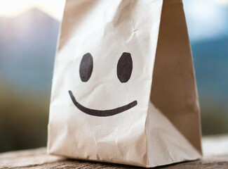 Canvas Print - Paper bag with smile face. Take away bag.