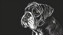 Bulldog Line Art With Dark Background 