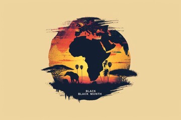 Sticker - Black History Month banner featuring the African continent with animals Generative AI