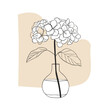 Elegant line drawing of a hydrangea flower. Illustration for invites and cards