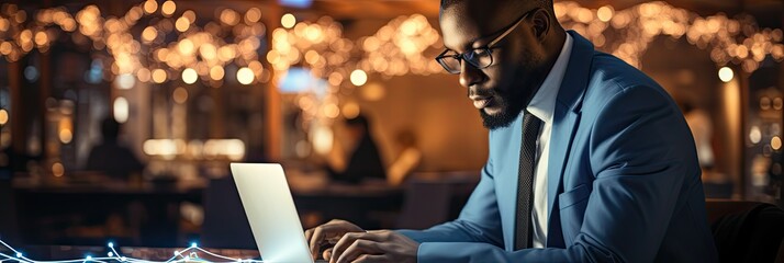 Poster - Modern technology with laptop device and warm bokeh background
