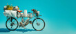 A cargo bicycle with many bags, positive travel concept. AI generative illustration. Space for text.
