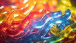 Close-up of colorful gummy worms with a shiny, translucent appearance against a dark background, highlighting the vibrant hues and textures.
