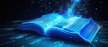 Modern Futuristic Open Blue Book For Education With Digital Futuristic Elements Graphic.Generated AI