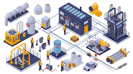 Electricity Engineer maintenance plc controller box machine Valves and Piping system technicians engineering service appliances Oil and Gas pumping station transport industry isometric vector