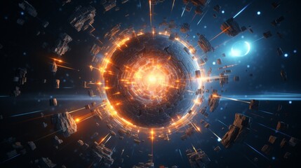 Wall Mural - a spacy 3d graphic with a ring of fire around a planet