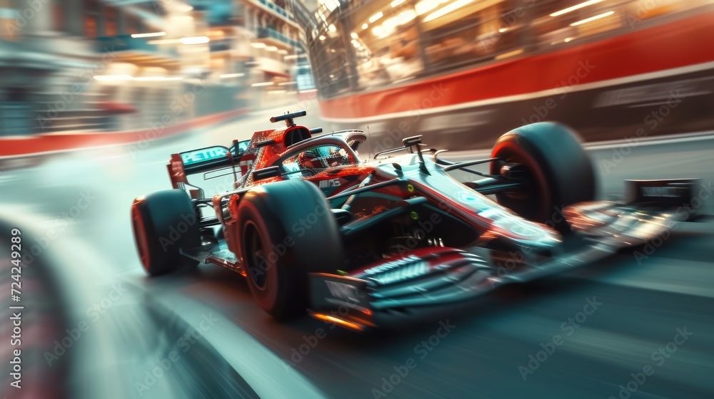 Speeding through the curves of the race track, the openwheel race car's