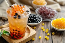 Top Down View Of Boba Pearls On A Plate Isolated On A White Background Ingredients For Making Bubble Tea And Shaved Ice At A Dessert Shop Food Concept