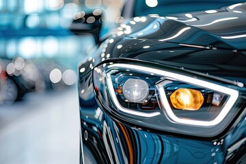 Wall Mural - Close up of modern car headlight in vertical photo