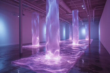 Wall Mural - an art installation featuring purple gel lighting, evoking a sense of mystery and creativity. concep