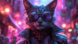 A cat with sunglasses and a coat