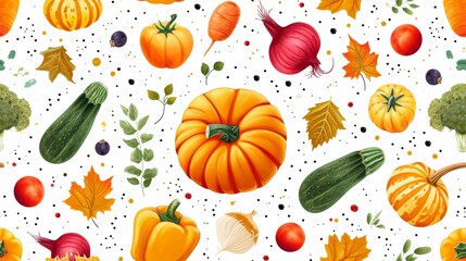 Sticker - A pattern of a seamless image with vegetables and fruits, AI