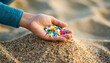 collecting microplastics from sandy beach, symbolizing environmental activism and responsibility