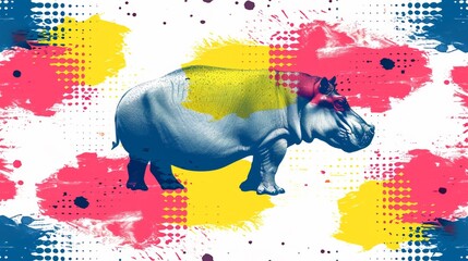 Canvas Print - A hippo is shown in a colorful pattern on an abstract background, AI