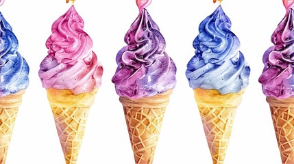 Sticker - A set of three ice cream cones with different colored icing, AI