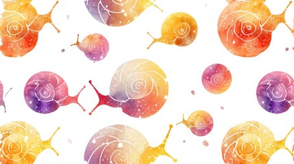 Poster - A pattern of a bunch of snails in different colors, AI