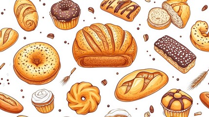 Sticker - A pattern of a bunch of different types of baked goods, AI