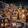 Christmas and New Year miniature village at night. 3D rendering.