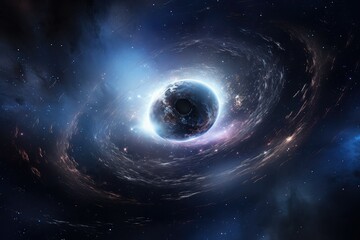 black hole surrounded by vortex of stars and debris in space. supermassive black hole swallowing sta