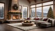© DigitalSpace - Winter Wonderland The living room of this smart home integration is cozy and inviting, with a fireplace crackling in the background and soft snow falling outside the large windows.
