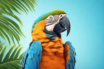 Wall Mural - Vibrant Tropical Beauty: Close-up Portrait of a Colorful Parrot with Green, Blue, Yellow, and Red Plumage on a White Background