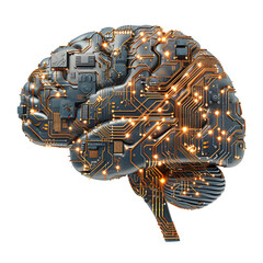 Digital brain electronic of printed circuit board isolated on transparent background.