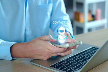 Wall Mural - ai contact us concept. business man consulting customers who contact us, call center service, custom