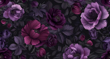 Black Floral Background With Purple Flowers