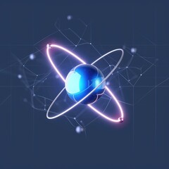 Wall Mural - atomic dance: subatomic realm, electrons, neutrons, and protons orbit a fixed nucleus in a model emp