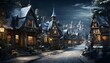 Winter night in the village. Winter night in the village. Illustration