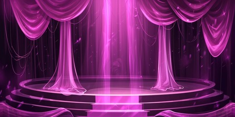 Wall Mural - pink stage with curtains and spotlights, 3d render illustration