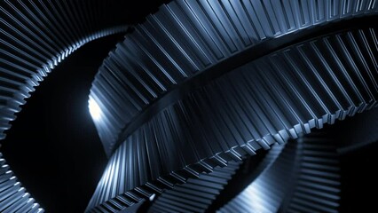 Wall Mural - bends of moving 3d metal spiral. design. hypnotic ribbon lines rotating on a black background.