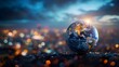 Abstract background of planet earth with blurred background of city lights. Realistic planet earth isolated on lights background. Ecology, business or politics concept.