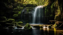 Image Of A Waterfall Among The Woods.