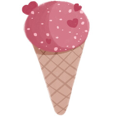 Wall Mural - Hand drawn cute cartoon strawberry ice cream cone watercolor illustration.