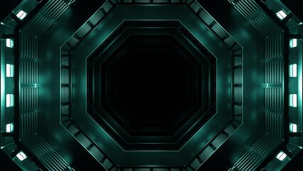 Wall Mural - movement in geometric 3d spaceship tunnel. design. geometric 3d tunnel of space ship model. metal wa