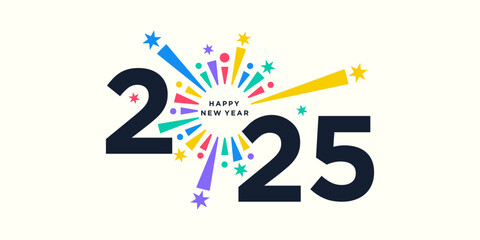  2025 Happy New Year design vector. colorful fireworks and trendy new year 2025 design template.