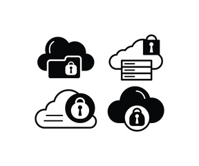 Wall Mural - cloud computing concept security privacy with padlock shield icon vector design black white flat mod