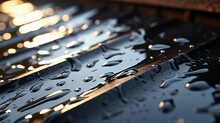 Water Droplets On A Sleek Metal Roof.