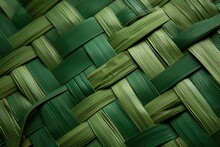 A Detailed Close-up Photograph Showcasing The Texture And Pattern Of A Vibrant Green Woven Material.