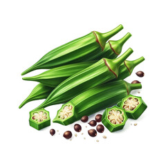 Fresh green okra isolated on transparent background Ai generative
