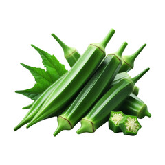 Fresh green okra isolated on transparent background Ai generative
