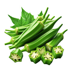 Fresh green okra isolated on transparent background Ai generative
