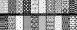 © ELENA - Geometric floral set of seamless patterns. White and black vector backgrounds. Damask graphic ornaments.