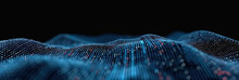 Blur Binary Data Background. Concept For Big Data, Deep Machine Learning, Artificial Intelligence. Blue Data Tranfer On Dark Background