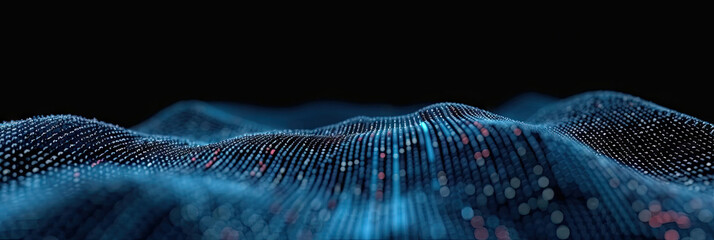 Poster - blur binary data background. Concept for big data, deep machine learning, artificial intelligence. blue data tranfer on dark background