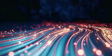 Fototapeta Przestrzenne - 3d  abstract fast moving lines. High speed motion blur.  curved blue and red light path trail with bokeh blur effect. , The concept of technology and information data transfer. Abstract digital 